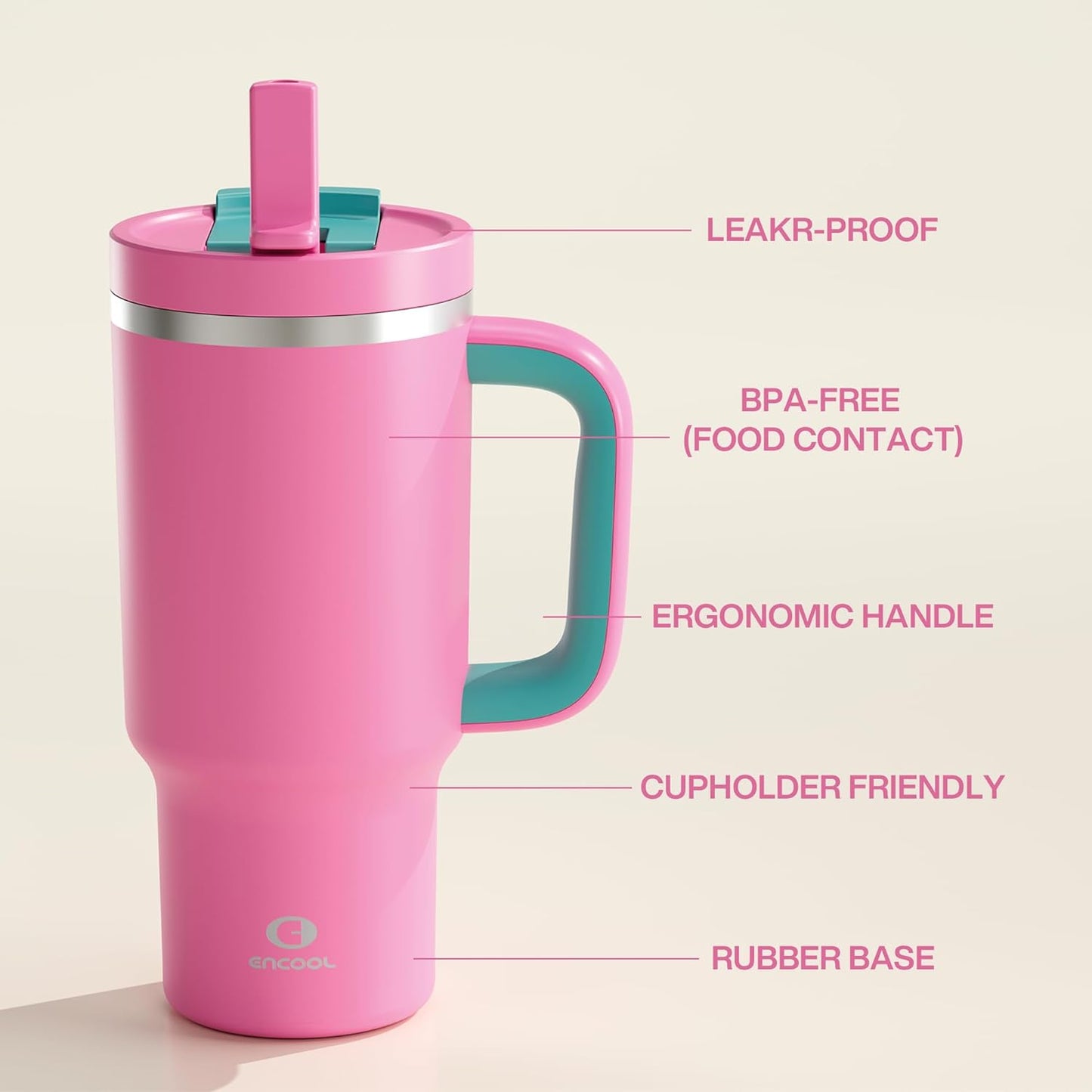 40 oz Tumbler with Handle and Straw: Stainless Steel Insulated Tumbler Keeps Cold for 24 Hours, Leakproof Travel Cup Fits in Cup Holder and BPA-Free,Elfin Yellow