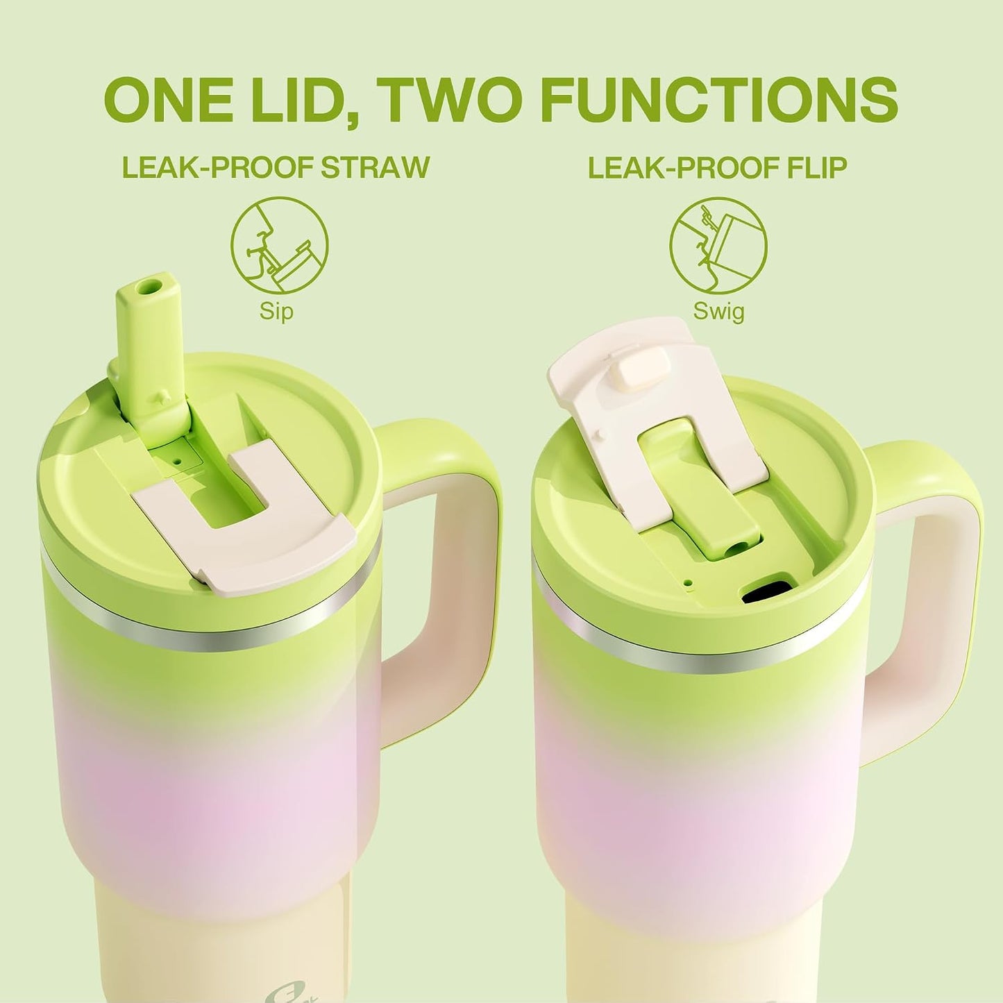 40 oz Tumbler with Handle and Straw: Stainless Steel Insulated Tumbler Keeps Cold for 24 Hours, Leakproof Travel Cup Fits in Cup Holder and BPA-Free,Elfin Yellow