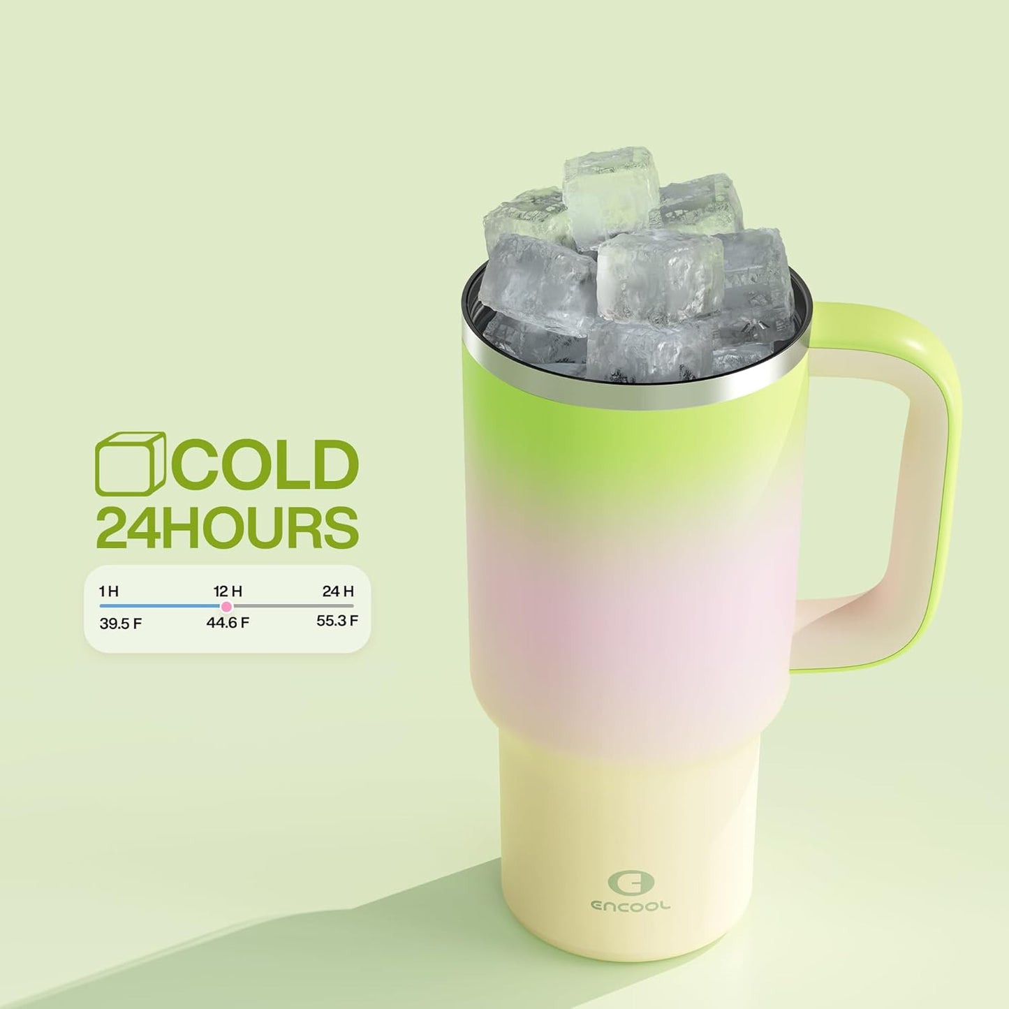 40 oz Tumbler with Handle and Straw: Stainless Steel Insulated Tumbler Keeps Cold for 24 Hours, Leakproof Travel Cup Fits in Cup Holder and BPA-Free,Elfin Yellow