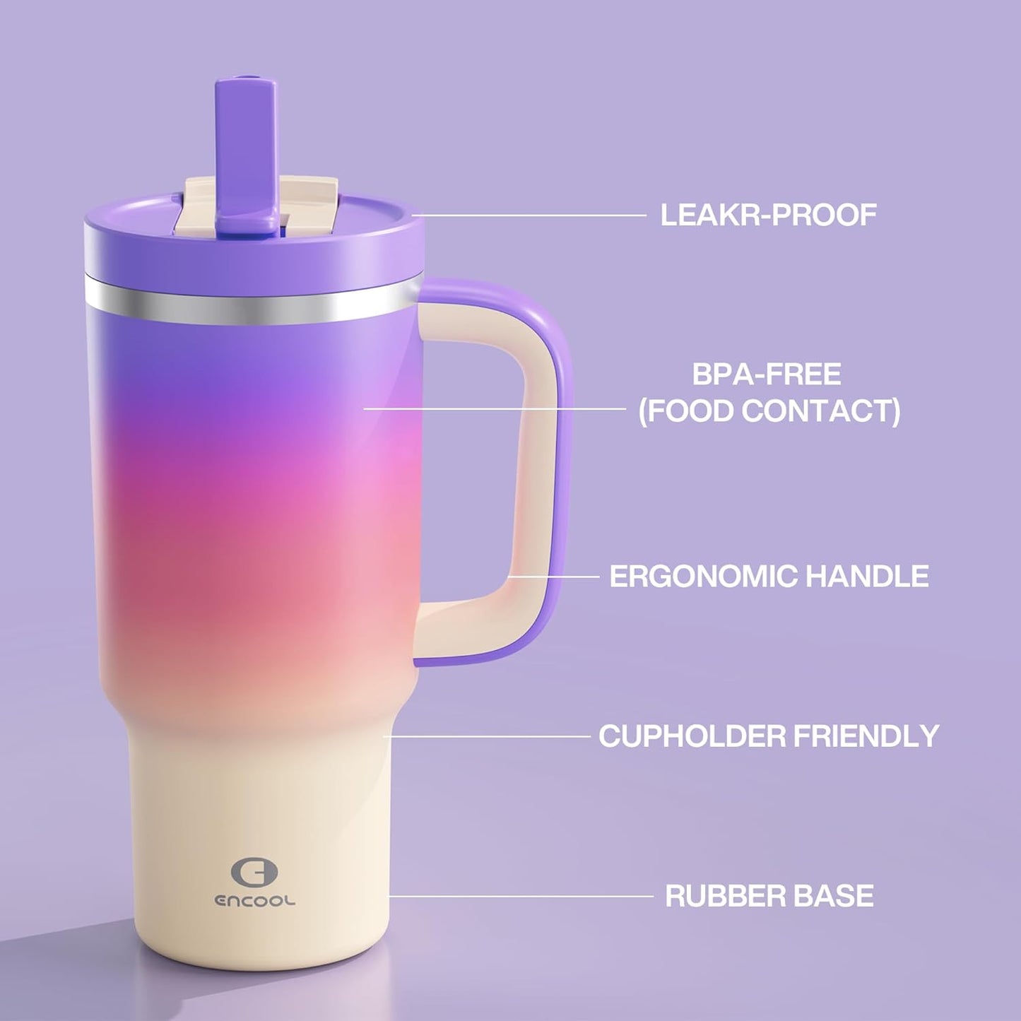 40 oz Tumbler with Handle and Straw: Stainless Steel Insulated Tumbler Keeps Cold for 24 Hours, Leakproof Travel Cup Fits in Cup Holder and BPA-Free,Elfin Yellow