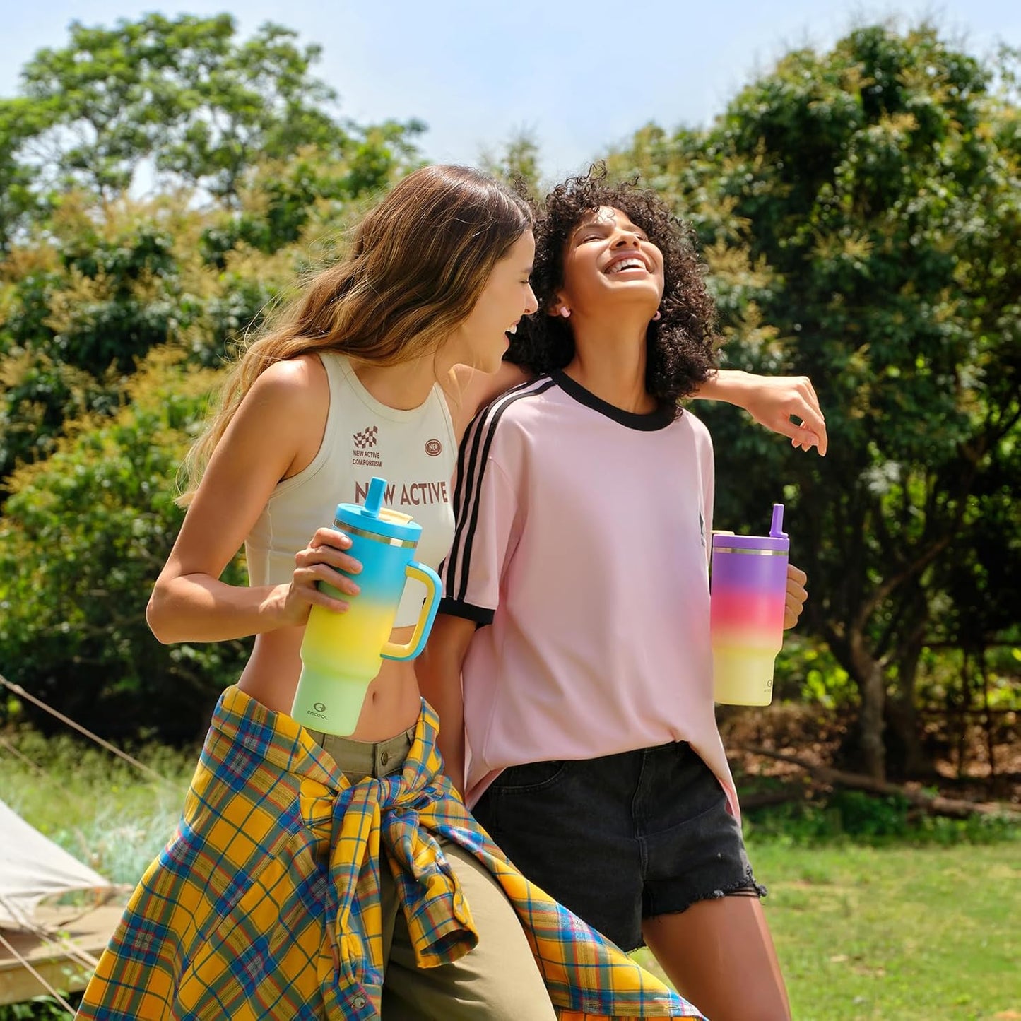 40 oz Tumbler with Handle and Straw: Stainless Steel Insulated Tumbler Keeps Cold for 24 Hours, Leakproof Travel Cup Fits in Cup Holder and BPA-Free,Elfin Yellow