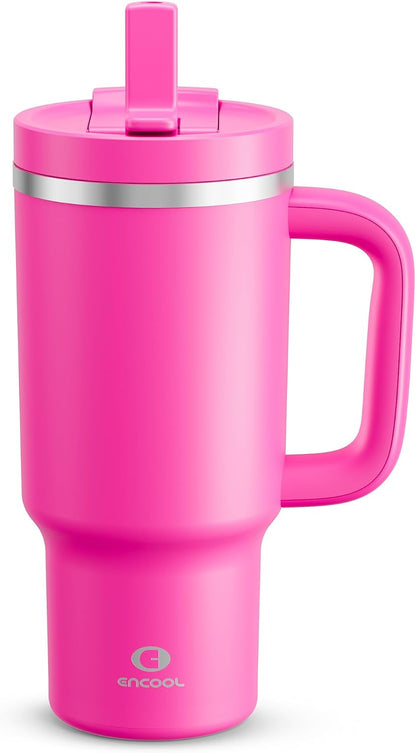 40 oz Tumbler with Handle and Straw: Stainless Steel Insulated Tumbler Keeps Cold for 24 Hours, Leakproof Travel Cup Fits in Cup Holder and BPA-Free,Elfin Yellow