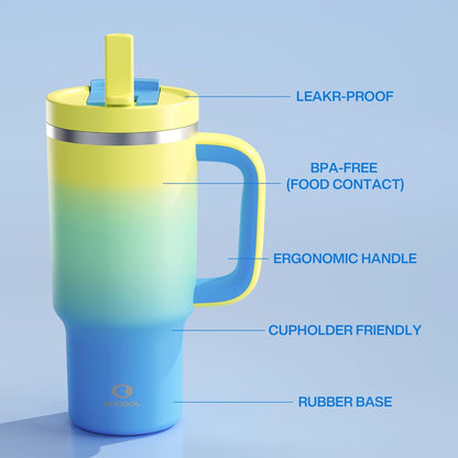 40 oz Tumbler with Handle and Straw: Stainless Steel Insulated Tumbler Keeps Cold for 24 Hours, Leakproof Travel Cup Fits in Cup Holder and BPA-Free,Elfin Yellow