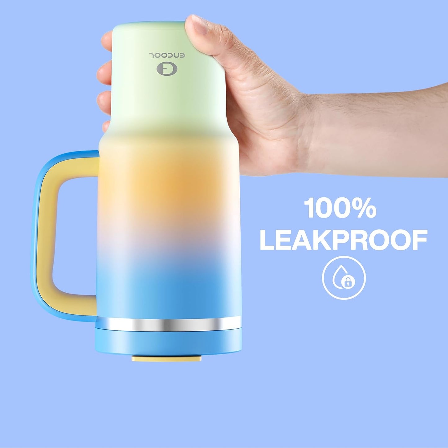 40 oz Tumbler with Handle and Straw: Stainless Steel Insulated Tumbler Keeps Cold for 24 Hours, Leakproof Travel Cup Fits in Cup Holder and BPA-Free,Elfin Yellow