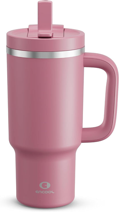 40 oz Tumbler with Handle and Straw: Stainless Steel Insulated Tumbler Keeps Cold for 24 Hours, Leakproof Travel Cup Fits in Cup Holder and BPA-Free,Elfin Yellow