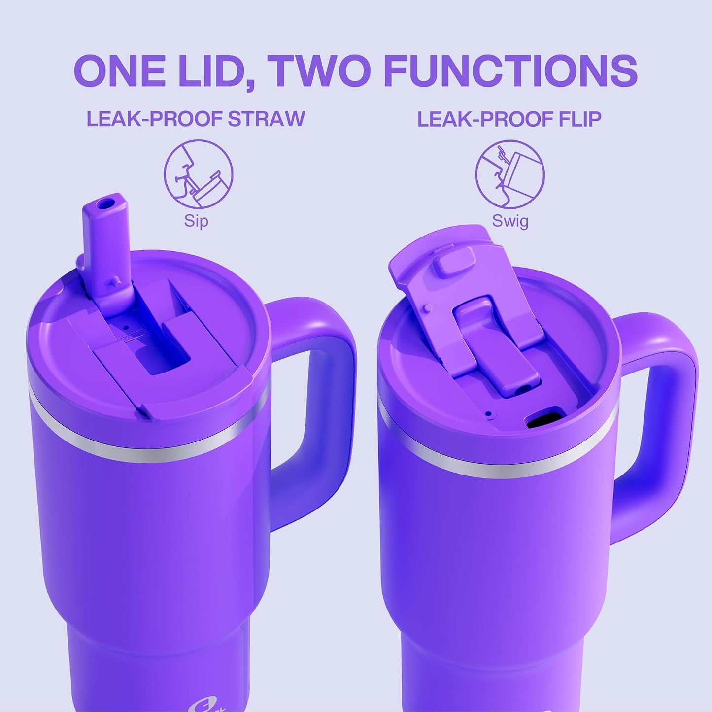 40 oz Tumbler with Handle and Straw: Stainless Steel Insulated Tumbler Keeps Cold for 24 Hours, Leakproof Travel Cup Fits in Cup Holder and BPA-Free,Elfin Yellow