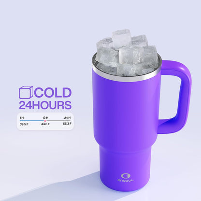40 oz Tumbler with Handle and Straw: Stainless Steel Insulated Tumbler Keeps Cold for 24 Hours, Leakproof Travel Cup Fits in Cup Holder and BPA-Free,Elfin Yellow
