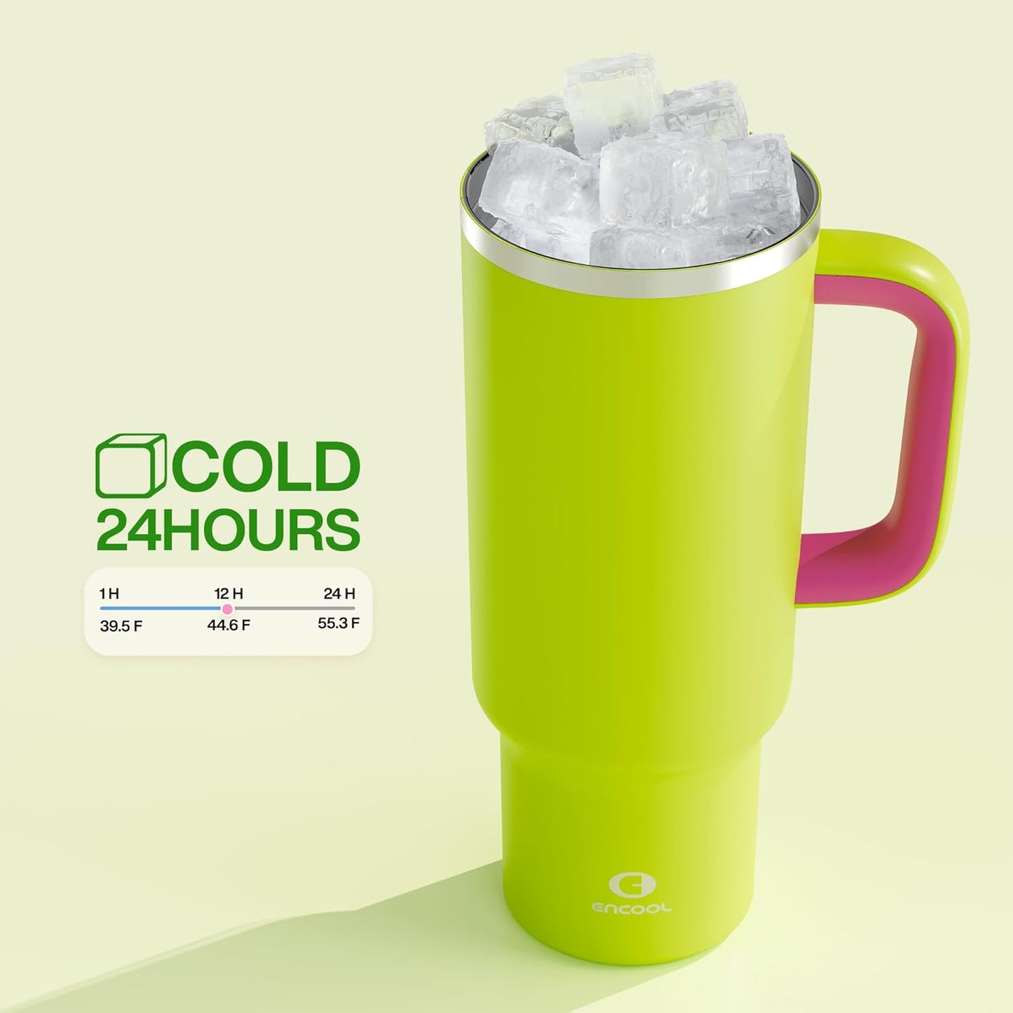 40 oz Tumbler with Handle and Straw: Stainless Steel Insulated Tumbler Keeps Cold for 24 Hours, Leakproof Travel Cup Fits in Cup Holder and BPA-Free,Elfin Yellow
