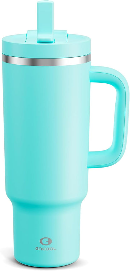 40 oz Tumbler with Handle and Straw: Stainless Steel Insulated Tumbler Keeps Cold for 24 Hours, Leakproof Travel Cup Fits in Cup Holder and BPA-Free,Elfin Yellow