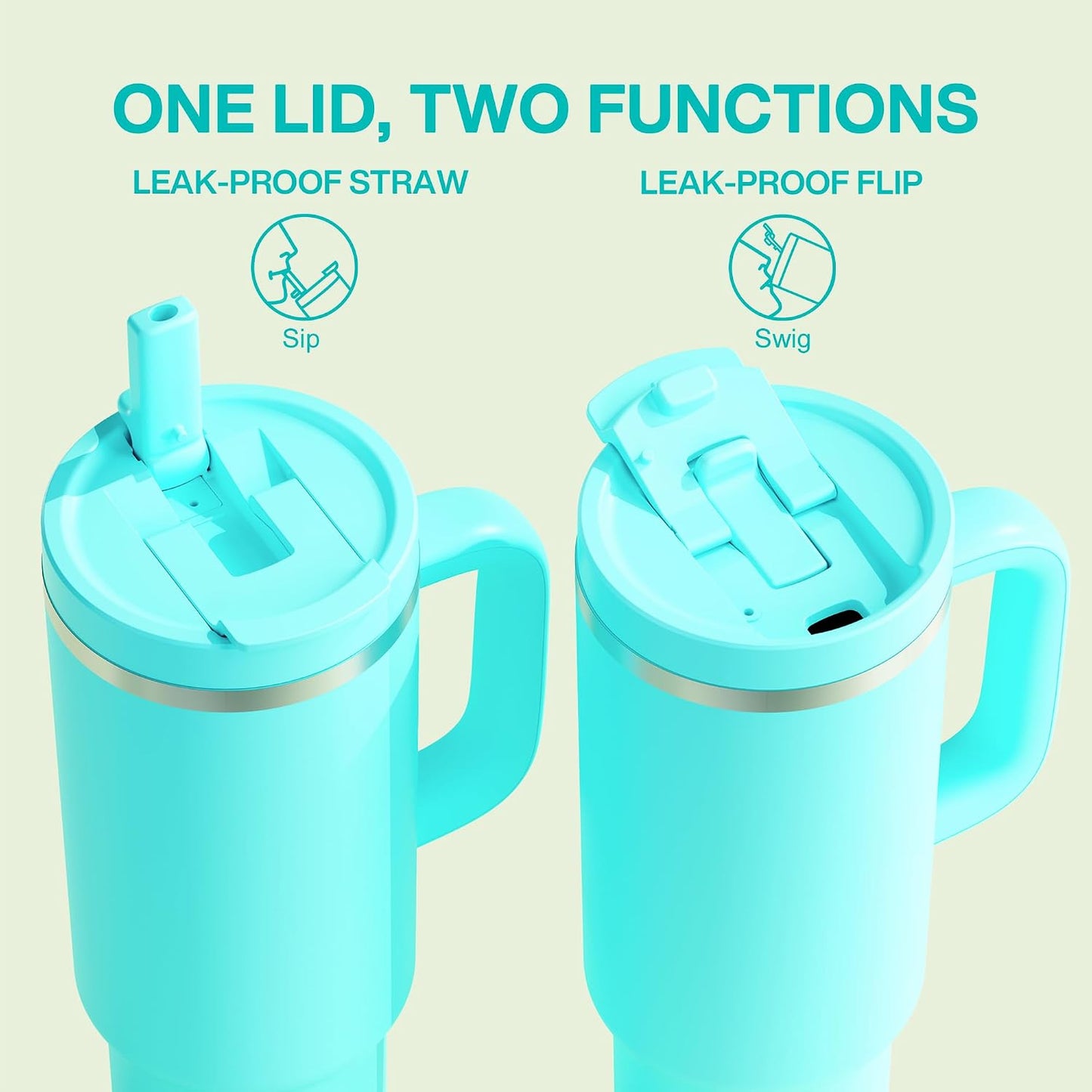 40 oz Tumbler with Handle and Straw: Stainless Steel Insulated Tumbler Keeps Cold for 24 Hours, Leakproof Travel Cup Fits in Cup Holder and BPA-Free,Elfin Yellow
