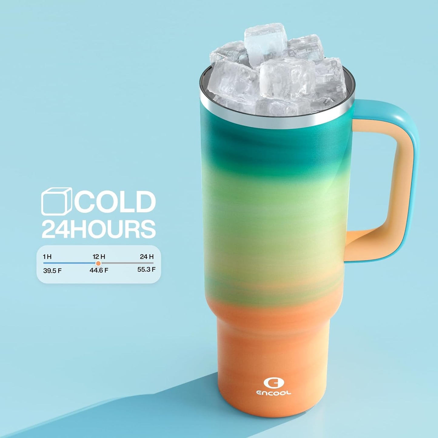 40 oz Tumbler with Handle and Straw: Stainless Steel Insulated Tumbler Keeps Cold for 24 Hours, Leakproof Travel Cup Fits in Cup Holder and BPA-Free,Elfin Yellow
