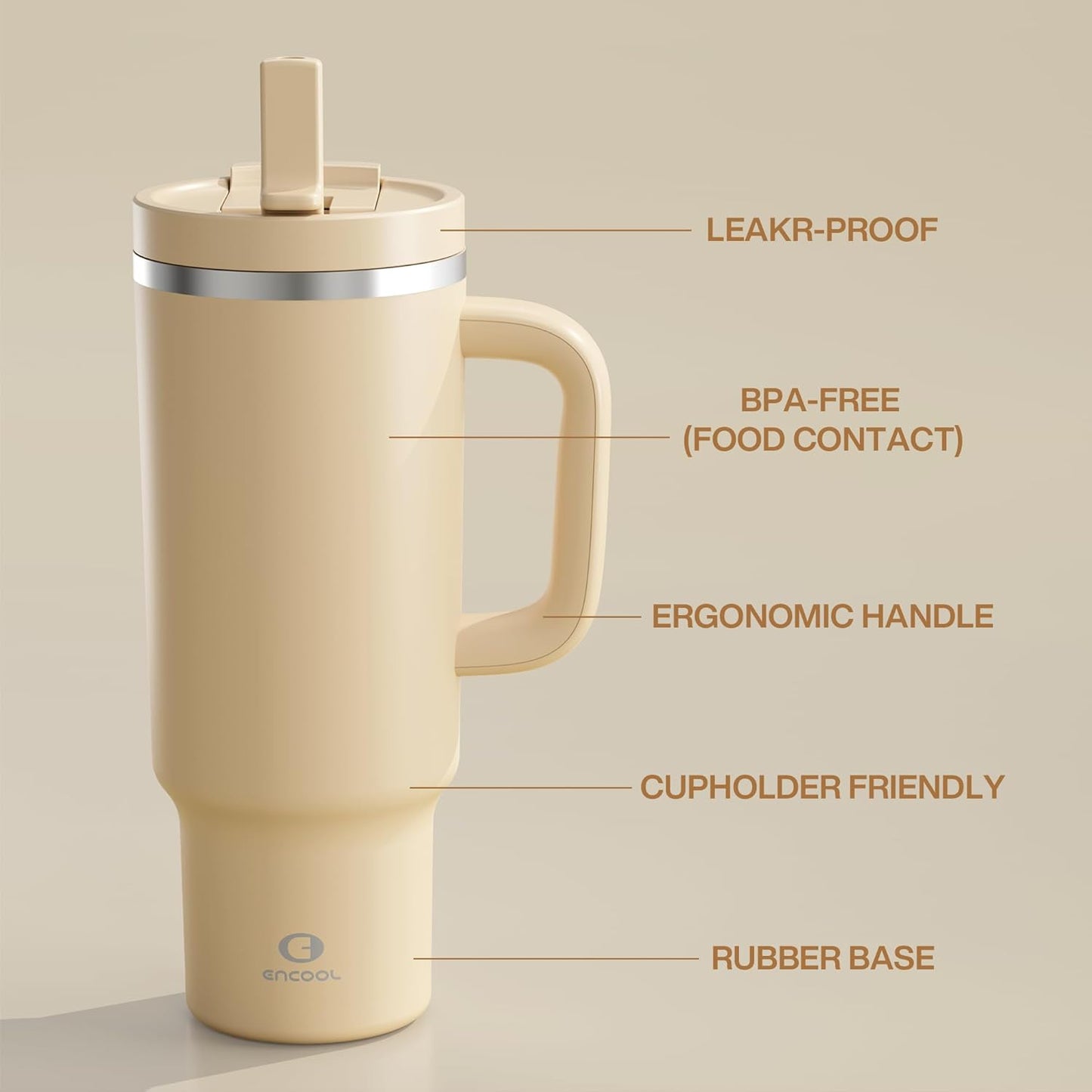 40 oz Tumbler with Handle and Straw: Stainless Steel Insulated Tumbler Keeps Cold for 24 Hours, Leakproof Travel Cup Fits in Cup Holder and BPA-Free,Elfin Yellow