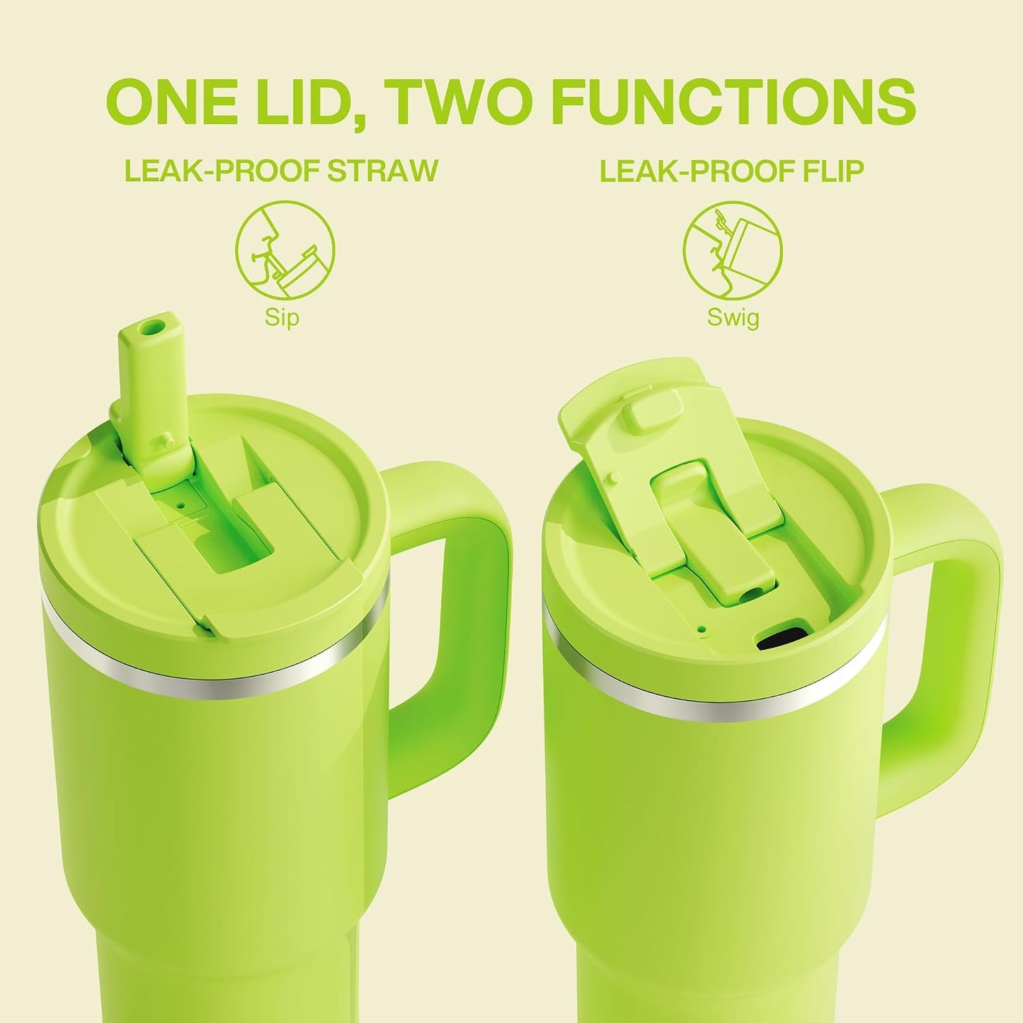 40 oz Tumbler with Handle and Straw: Stainless Steel Insulated Tumbler Keeps Cold for 24 Hours, Leakproof Travel Cup Fits in Cup Holder and BPA-Free,Elfin Yellow