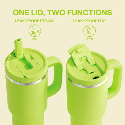 40 oz Tumbler with Handle and Straw: Stainless Steel Insulated Tumbler Keeps Cold for 24 Hours, Leakproof Travel Cup Fits in Cup Holder and BPA-Free,Elfin Yellow