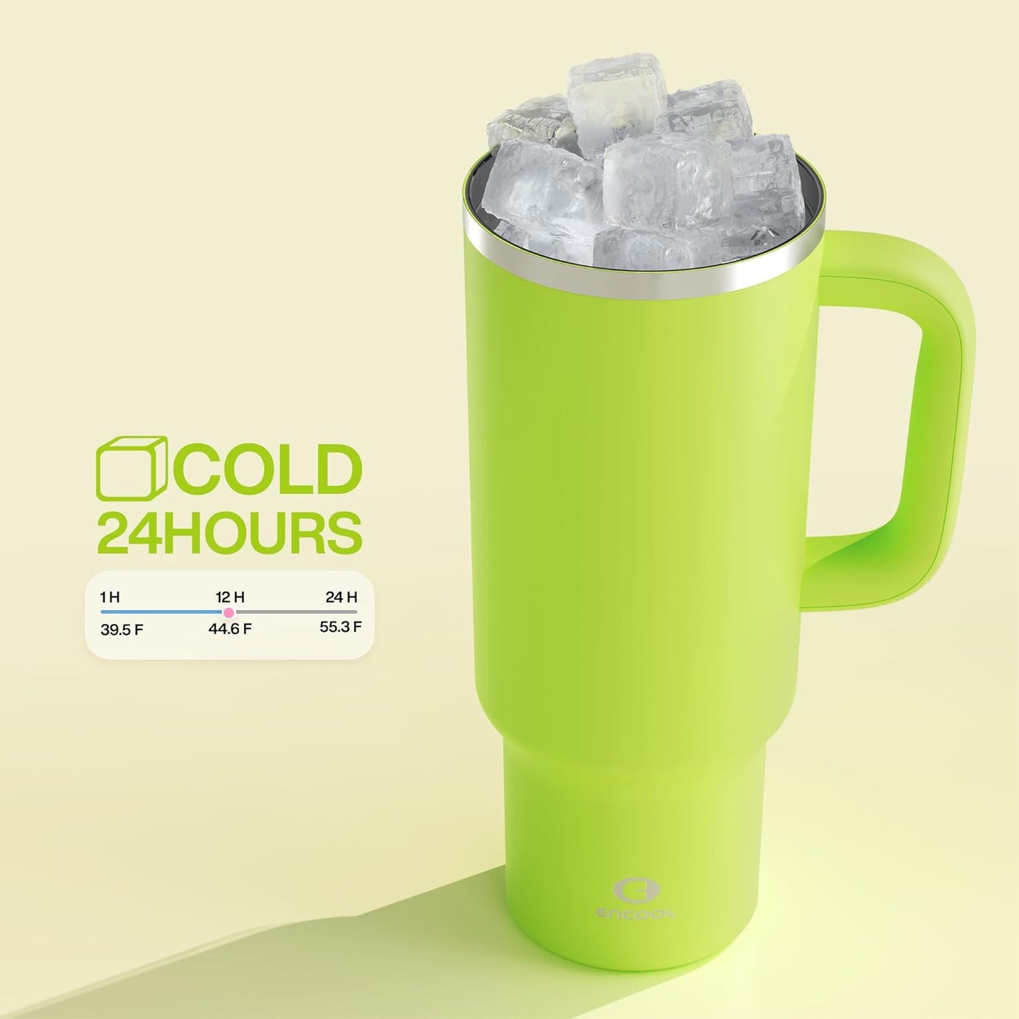 40 oz Tumbler with Handle and Straw: Stainless Steel Insulated Tumbler Keeps Cold for 24 Hours, Leakproof Travel Cup Fits in Cup Holder and BPA-Free,Elfin Yellow