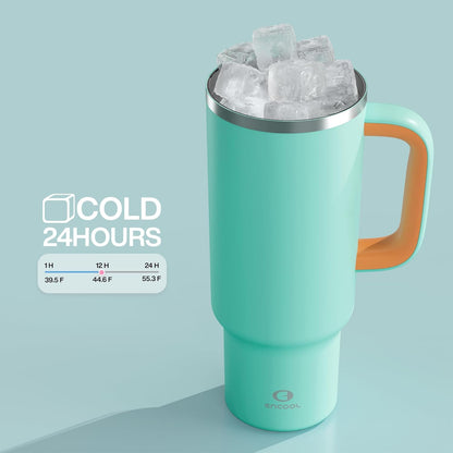 40 oz Tumbler with Handle and Straw: Stainless Steel Insulated Tumbler Keeps Cold for 24 Hours, Leakproof Travel Cup Fits in Cup Holder and BPA-Free,Elfin Yellow