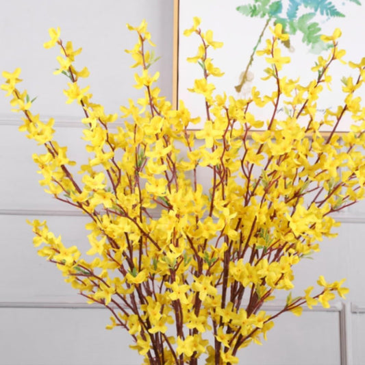Artificial Forsythia Flowers, 37 inch Artificial Forsythia Blossom Jasmine Stems Fake Silk Forsythia Branches for Home Wedding Indoor Outdoor Decoration 5Pcs