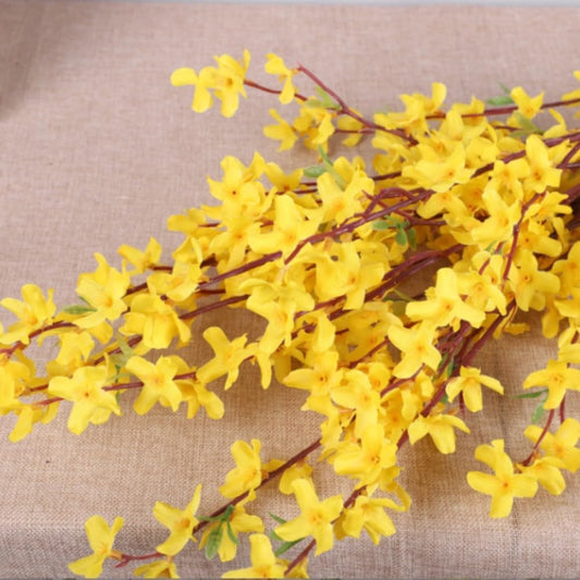 Artificial Forsythia Flowers, 37 inch Artificial Forsythia Blossom Jasmine Stems Fake Silk Forsythia Branches for Home Wedding Indoor Outdoor Decoration 5Pcs