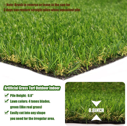Realistic Artificial Turf Grass, 3 FT X 5 FT Artificial Synthetic Fake Grass, 20MM Green Turf Rug Pet Dogs Lawn Mat with Drainage Holes for Indoor Outdoor Patio Garden Landscape/Custom Size