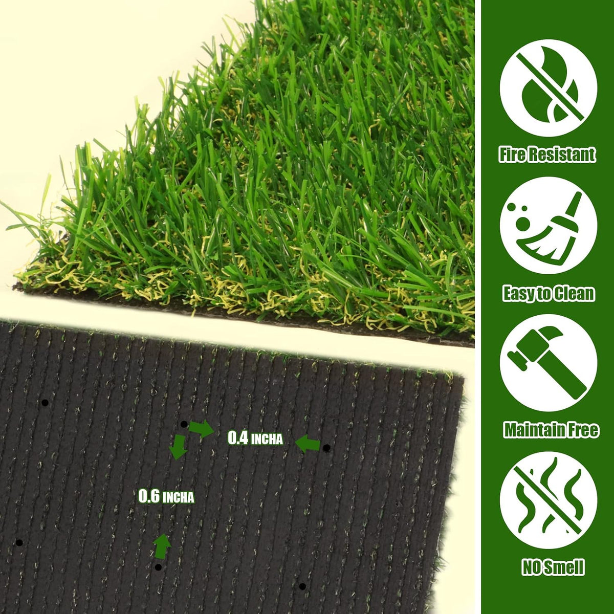 Realistic Artificial Turf Grass, 3 FT X 5 FT Artificial Synthetic Fake Grass, 20MM Green Turf Rug Pet Dogs Lawn Mat with Drainage Holes for Indoor Outdoor Patio Garden Landscape/Custom Size