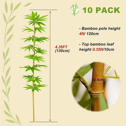 4/5/6/7 ft Faux Bamboo Plant Outdoor 10 Pack, Fake Bamboo with Encrypted Leaves for Patio Garden Yard Decor, Privacy Artificial Bambooo Tree (4ft / 122cm)