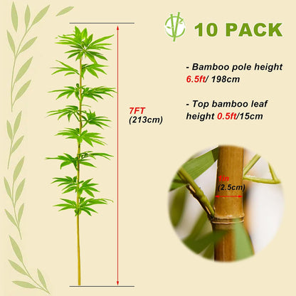 4/5/6/7 ft Faux Bamboo Plant Outdoor 10 Pack, Fake Bamboo with Encrypted Leaves for Patio Garden Yard Decor, Privacy Artificial Bambooo Tree (4ft / 122cm)