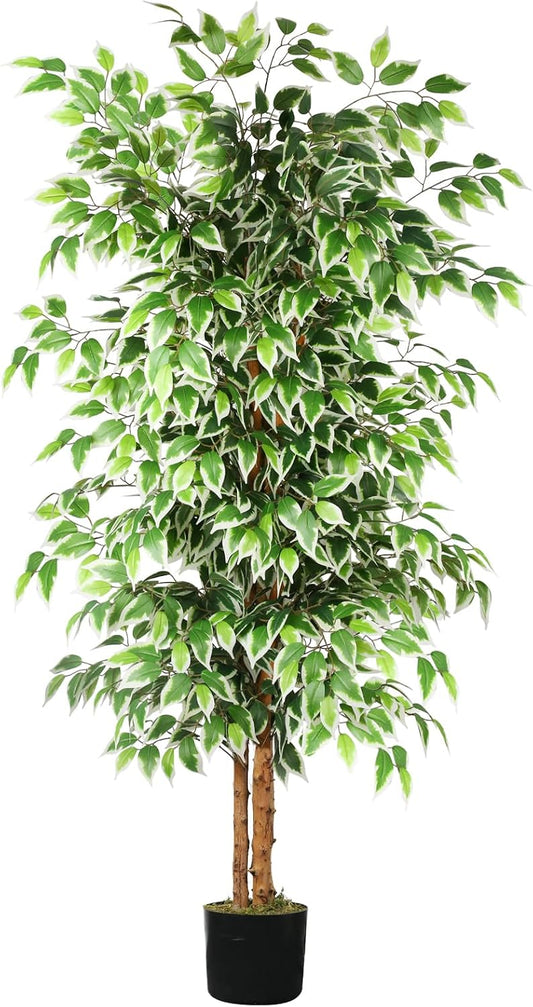 6FT Artificial Ficus Tree with Real Wood Trunks, Faux Tree Indoor