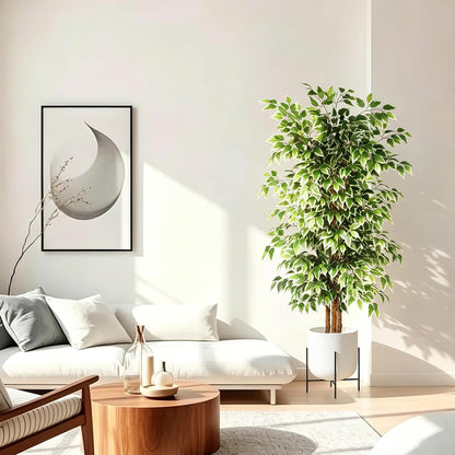 6FT Artificial Ficus Tree with Real Wood Trunks, Faux Tree Indoor