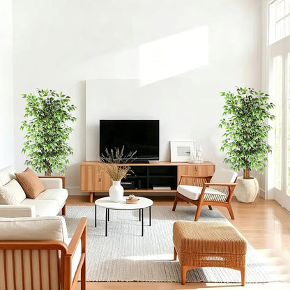 6FT Artificial Ficus Tree with Real Wood Trunks, Faux Tree Indoor