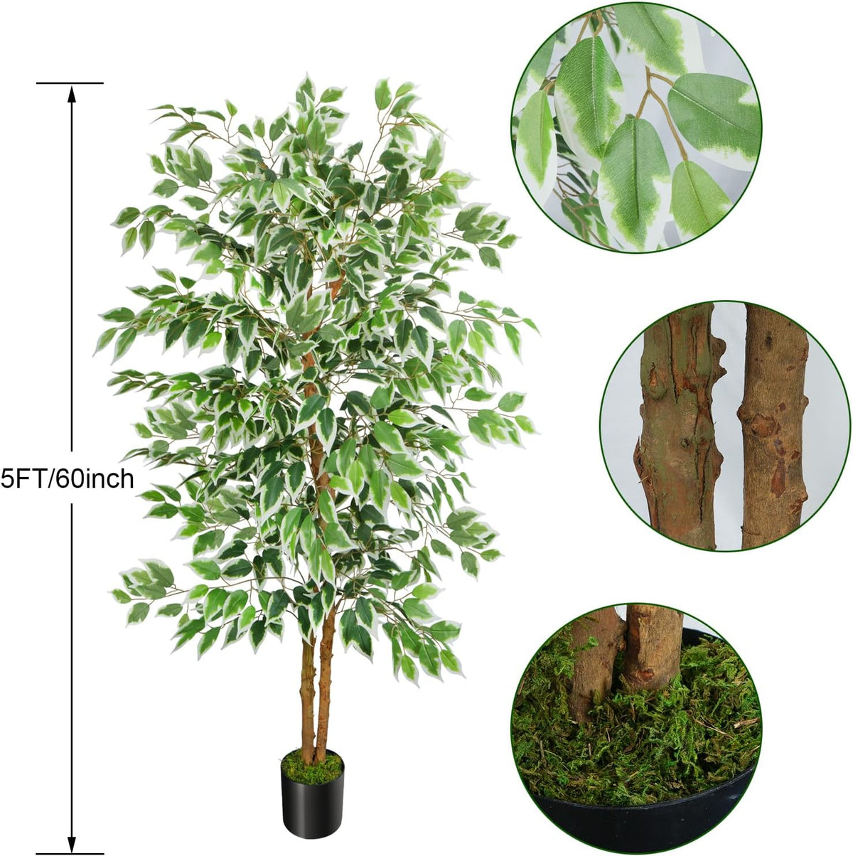 6FT Artificial Ficus Tree with Real Wood Trunks, Faux Tree Indoor