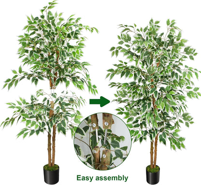 6FT Artificial Ficus Tree with Real Wood Trunks, Faux Tree Indoor