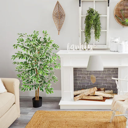 6FT Artificial Ficus Tree with Real Wood Trunks, Faux Tree Indoor