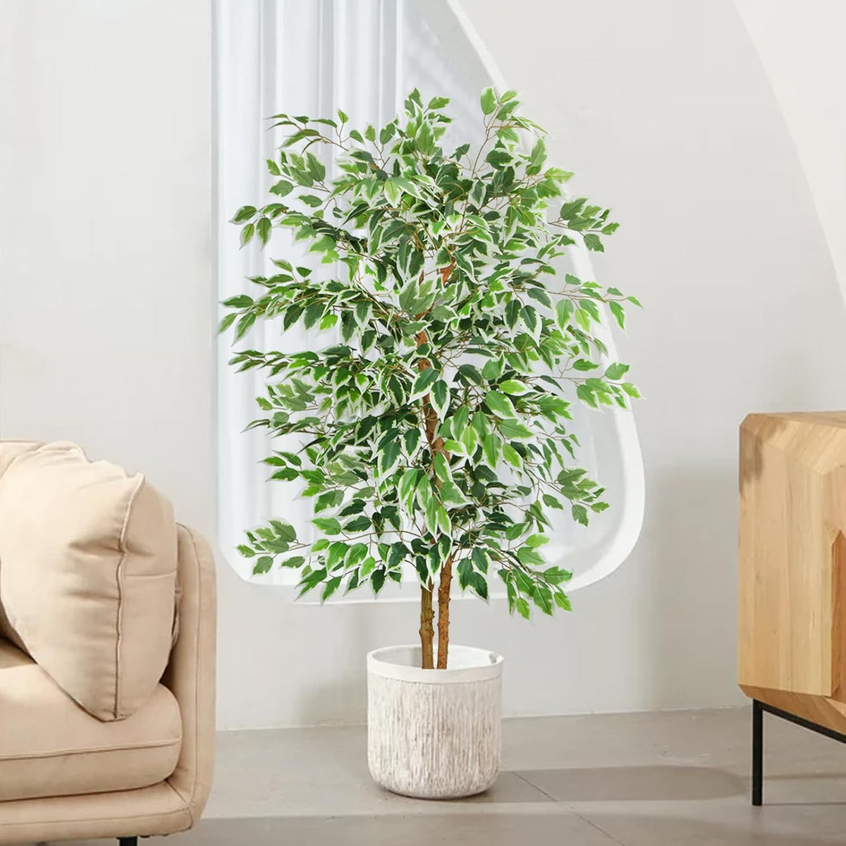 6FT Artificial Ficus Tree with Real Wood Trunks, Faux Tree Indoor