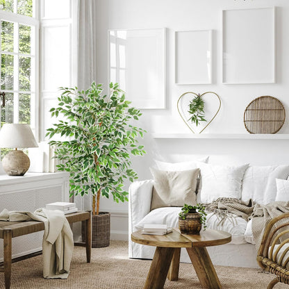 6FT Artificial Ficus Tree with Real Wood Trunks, Faux Tree Indoor