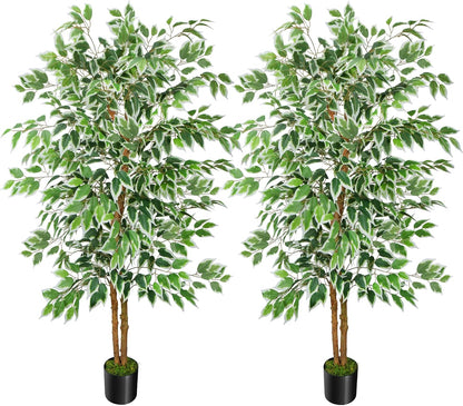 6FT Artificial Ficus Tree with Real Wood Trunks, Faux Tree Indoor
