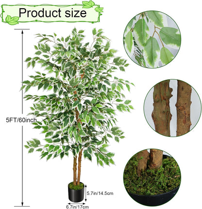 6FT Artificial Ficus Tree with Real Wood Trunks, Faux Tree Indoor