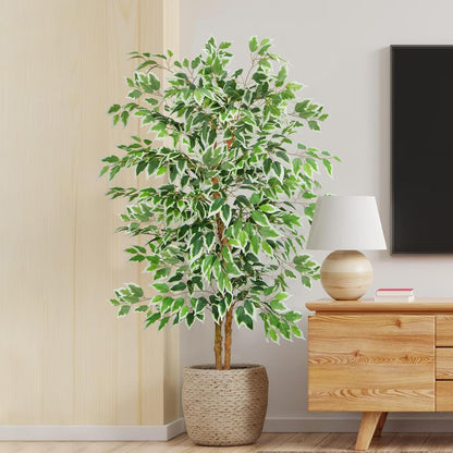 6FT Artificial Ficus Tree with Real Wood Trunks, Faux Tree Indoor