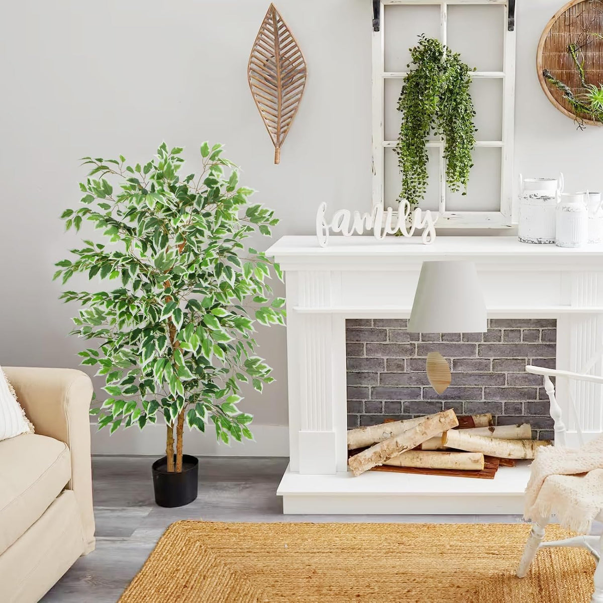 6FT Artificial Ficus Tree with Real Wood Trunks, Faux Tree Indoor