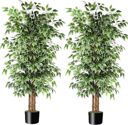 6FT Artificial Ficus Tree with Real Wood Trunks, Faux Tree Indoor