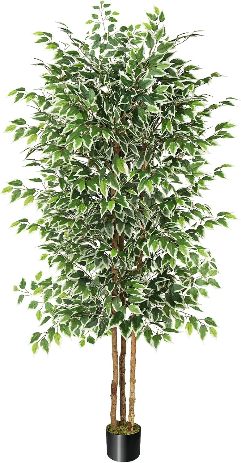 6FT Artificial Ficus Tree with Real Wood Trunks, Faux Tree Indoor