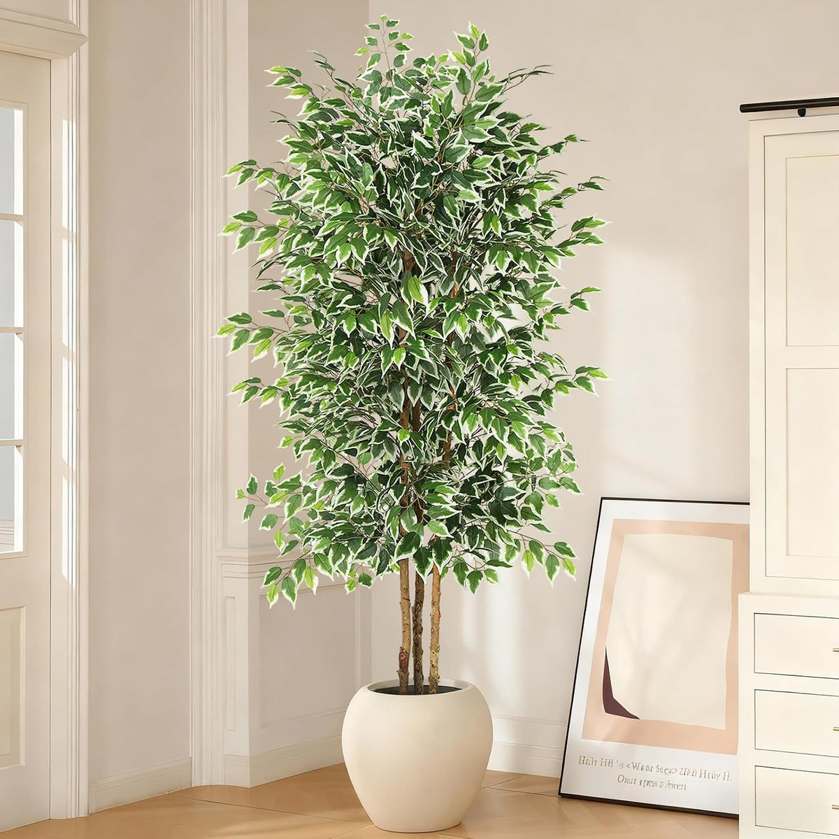 6FT Artificial Ficus Tree with Real Wood Trunks, Faux Tree Indoor