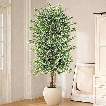 6FT Artificial Ficus Tree with Real Wood Trunks, Faux Tree Indoor