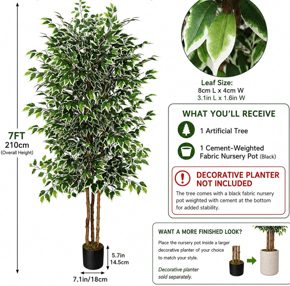 6FT Artificial Ficus Tree with Real Wood Trunks, Faux Tree Indoor