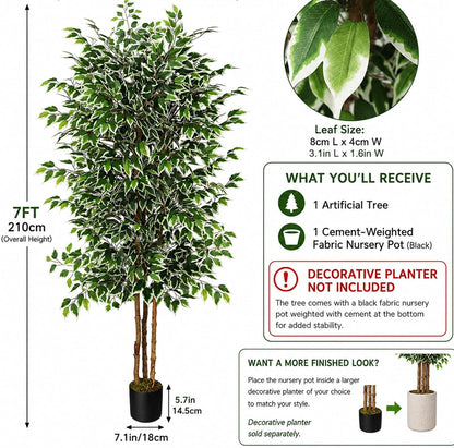 6FT Artificial Ficus Tree with Real Wood Trunks, Faux Tree Indoor