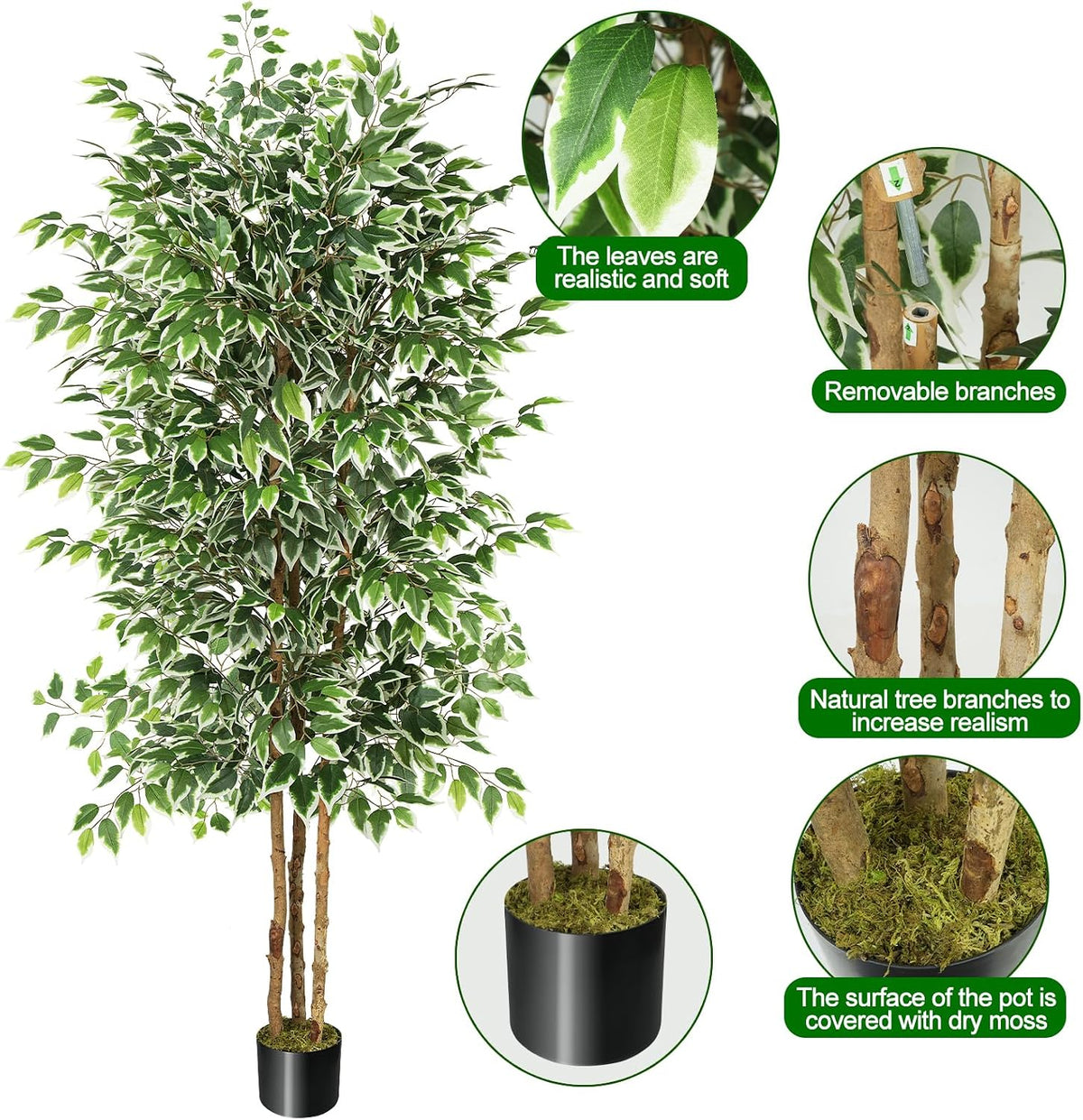 6FT Artificial Ficus Tree with Real Wood Trunks, Faux Tree Indoor
