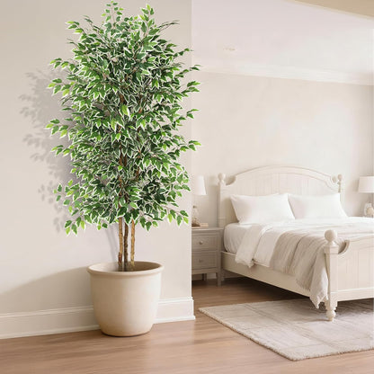 6FT Artificial Ficus Tree with Real Wood Trunks, Faux Tree Indoor