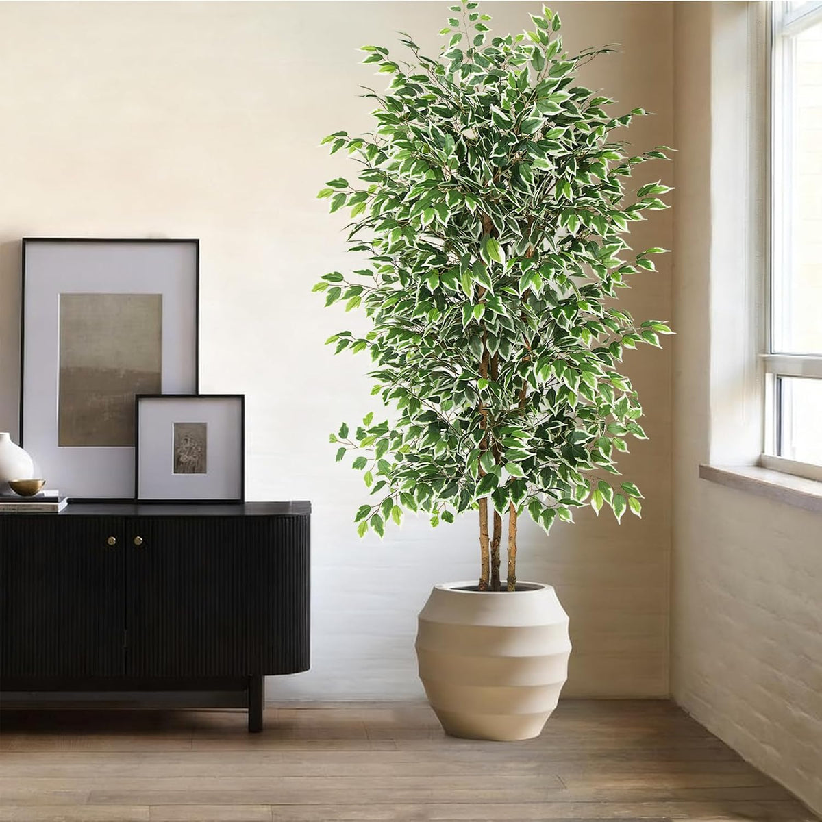 6FT Artificial Ficus Tree with Real Wood Trunks, Faux Tree Indoor