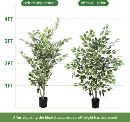 Artificial Ficus Tree - 4 FT Tall Silk Fake Tree with Pot - Lifelike Foliage & Branches for Indoor/Outdoor Decor