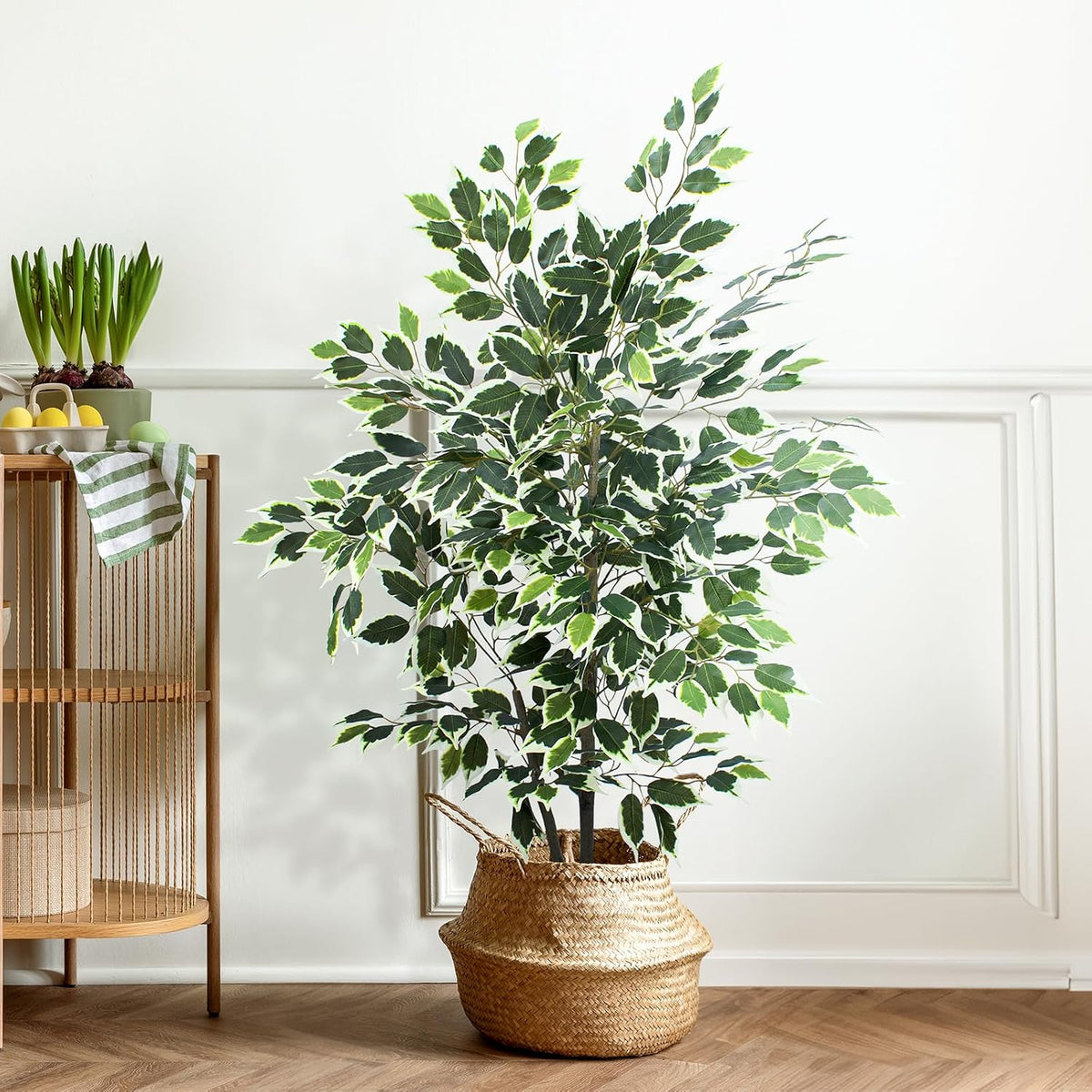 Artificial Ficus Tree - 4 FT Tall Silk Fake Tree with Pot - Lifelike Foliage & Branches for Indoor/Outdoor Decor