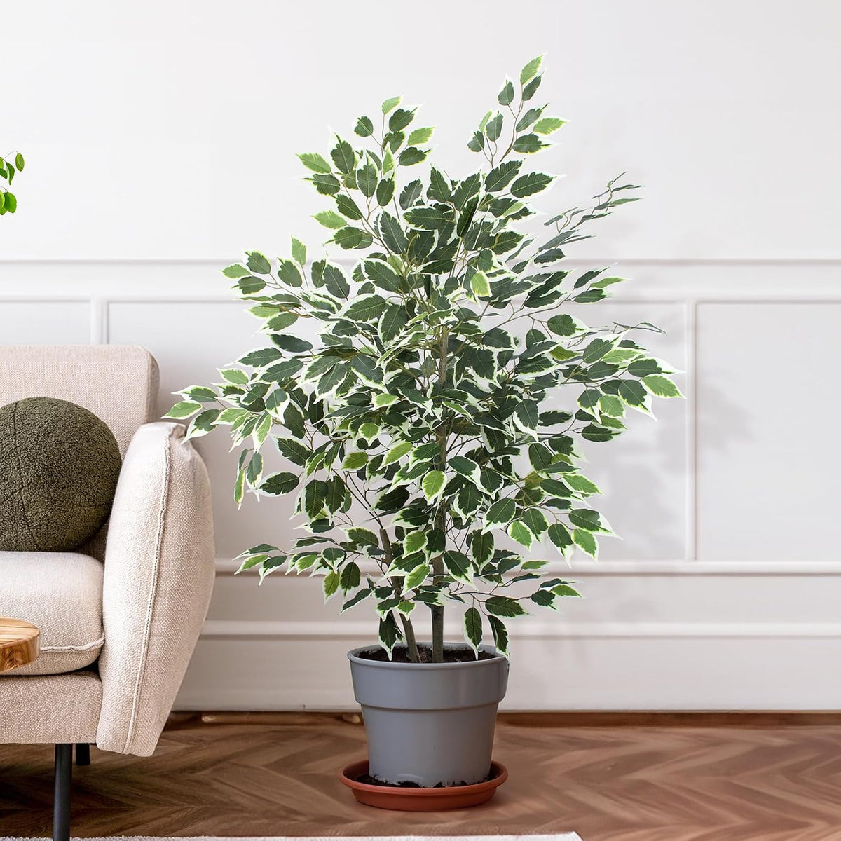 Artificial Ficus Tree - 4 FT Tall Silk Fake Tree with Pot - Lifelike Foliage & Branches for Indoor/Outdoor Decor